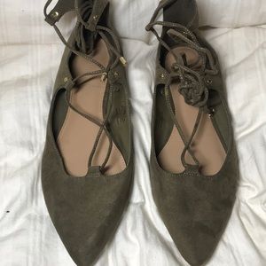 Green Lace Up Women’s Flats